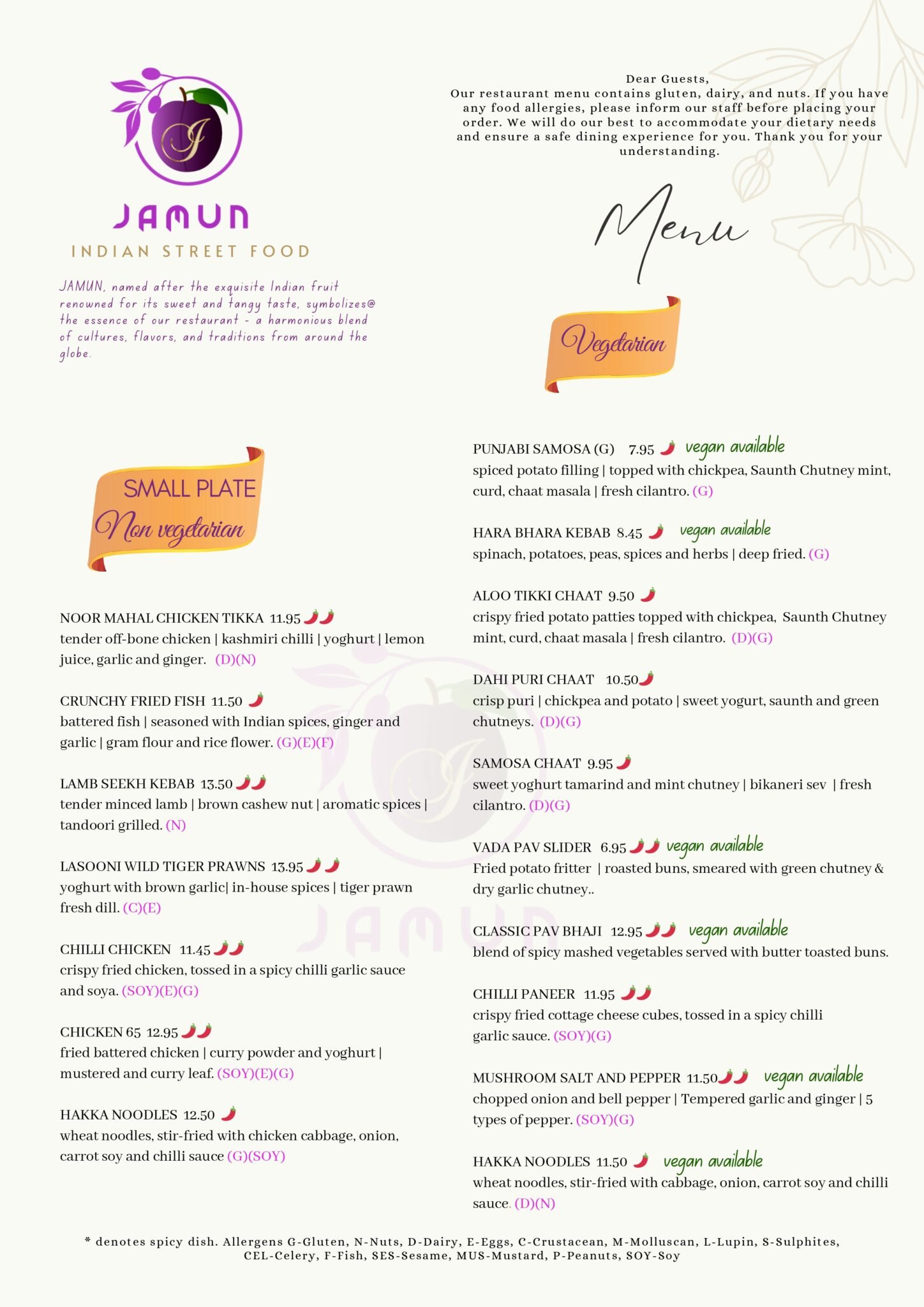Lunch Menu – Jamun